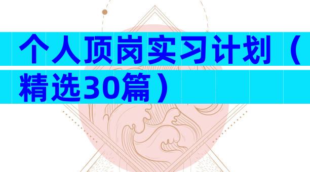 个人顶岗实习计划（精选30篇）