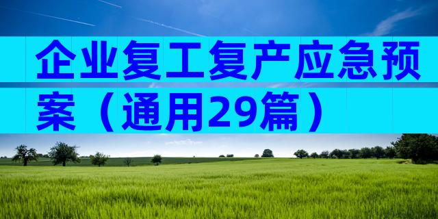 企业复工复产应急预案（通用29篇）