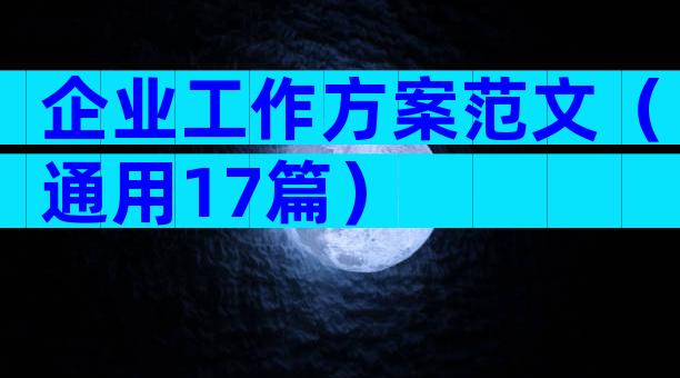 企业工作方案范文（通用17篇）
