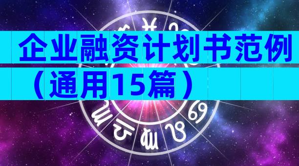 企业融资计划书范例（通用15篇）