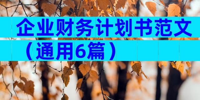 企业财务计划书范文（通用6篇）