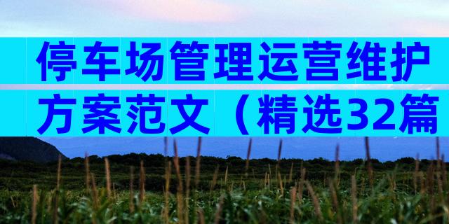 停车场管理运营维护方案范文（精选32篇）