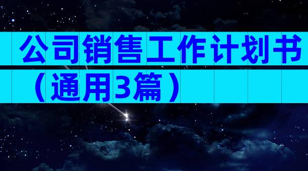 公司销售工作计划书（通用3篇）