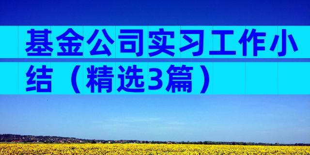 基金公司实习工作小结（精选3篇）