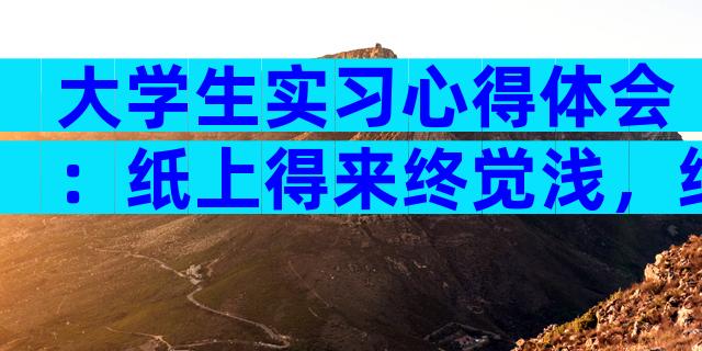 大学生实习心得体会：纸上得来终觉浅，绝知此事要躬行（精选33篇）