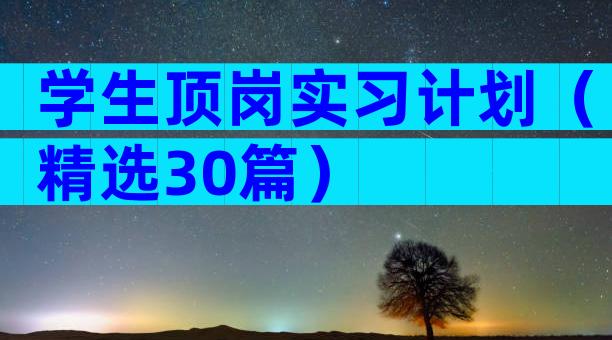 学生顶岗实习计划（精选30篇）