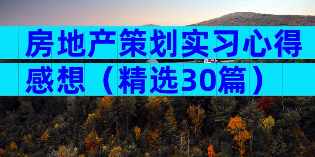 房地产策划实习心得感想（精选30篇）