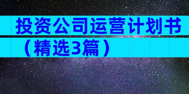 投资公司运营计划书（精选3篇）