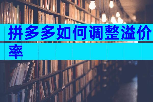 拼多多如何调整溢价率