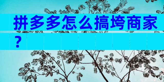 拼多多怎么搞垮商家？