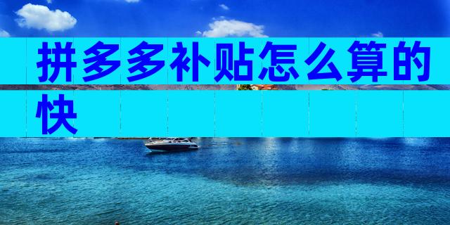 拼多多补贴怎么算的快