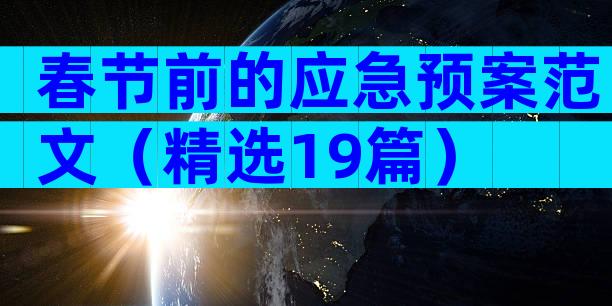 春节前的应急预案范文（精选19篇）