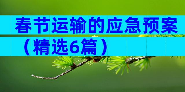 春节运输的应急预案（精选6篇）