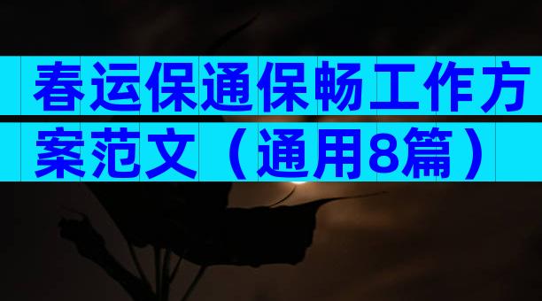 春运保通保畅工作方案范文（通用8篇）