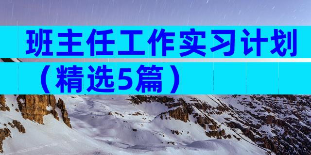 班主任工作实习计划（精选5篇）