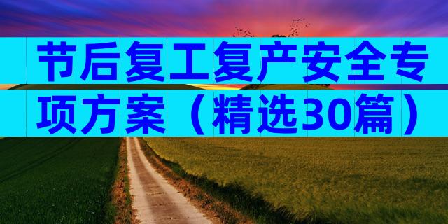 节后复工复产安全专项方案（精选30篇）