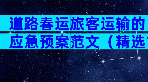 道路春运旅客运输的应急预案范文（精选13篇）