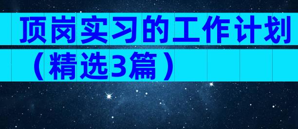 顶岗实习的工作计划（精选3篇）